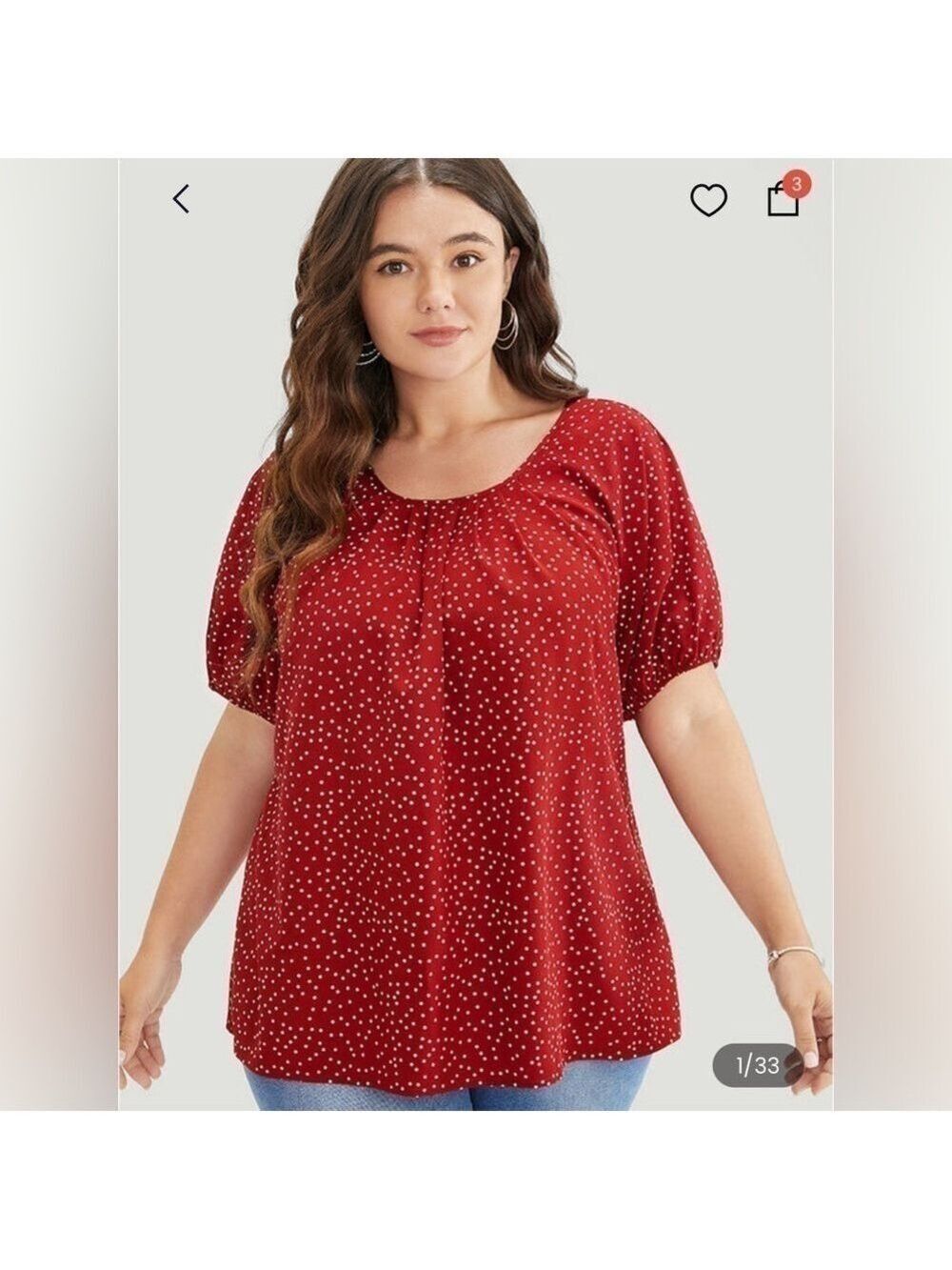 BloomChic 26/4X Polka Dot Pleated Round Neck Puff Sleeve Blouse - Scarlet NWT